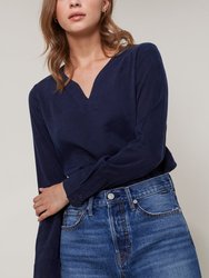 Women's Round Split Neck Hi-Lo Top