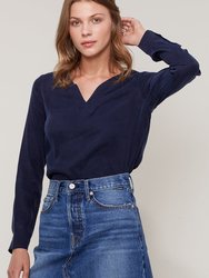 Women's Round Split Neck Hi-Lo Top