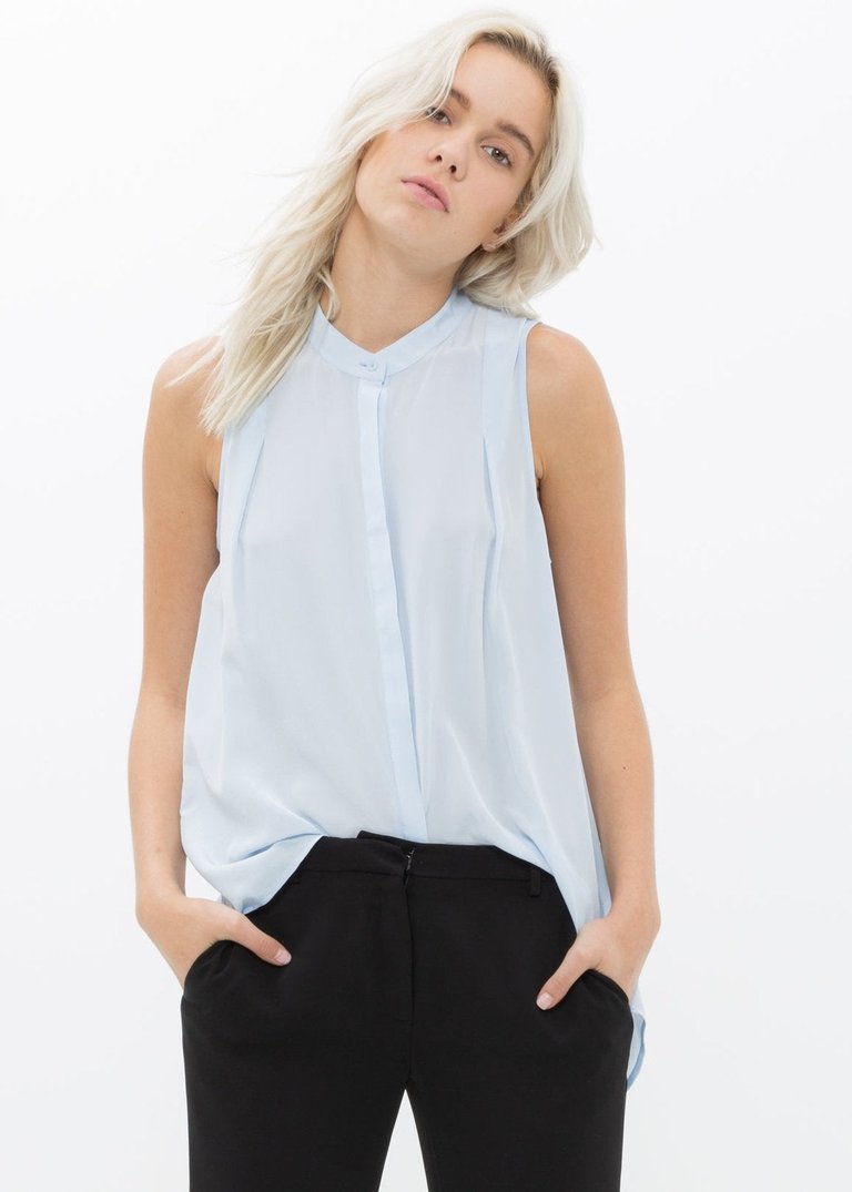 Women's Sleeveless Mock Neck Sheer Blouse - Cloud Blue