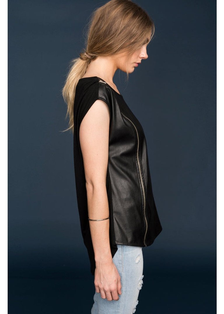 Women's Zip Shoulder Leather Front Top