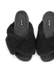 Foldy Cush Slipper - Black Faux Shearling