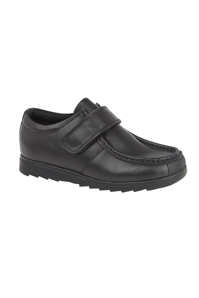 Boys Leather One Bar School Shoes - Black