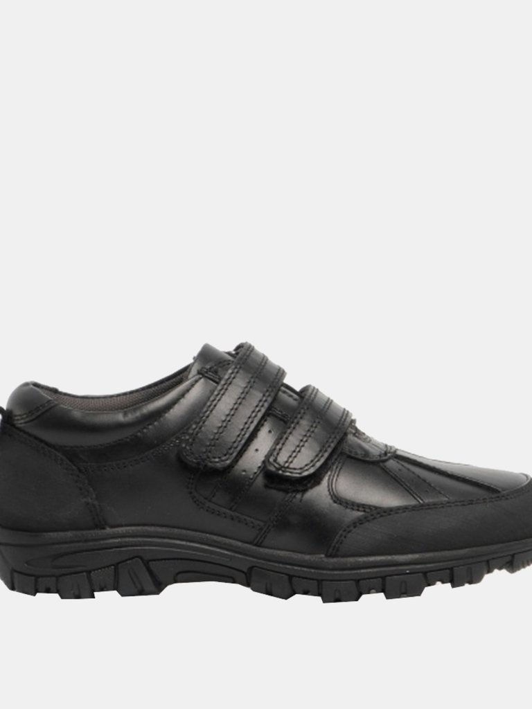 Boys Twin Touch Fastening Leather Shoe - Black