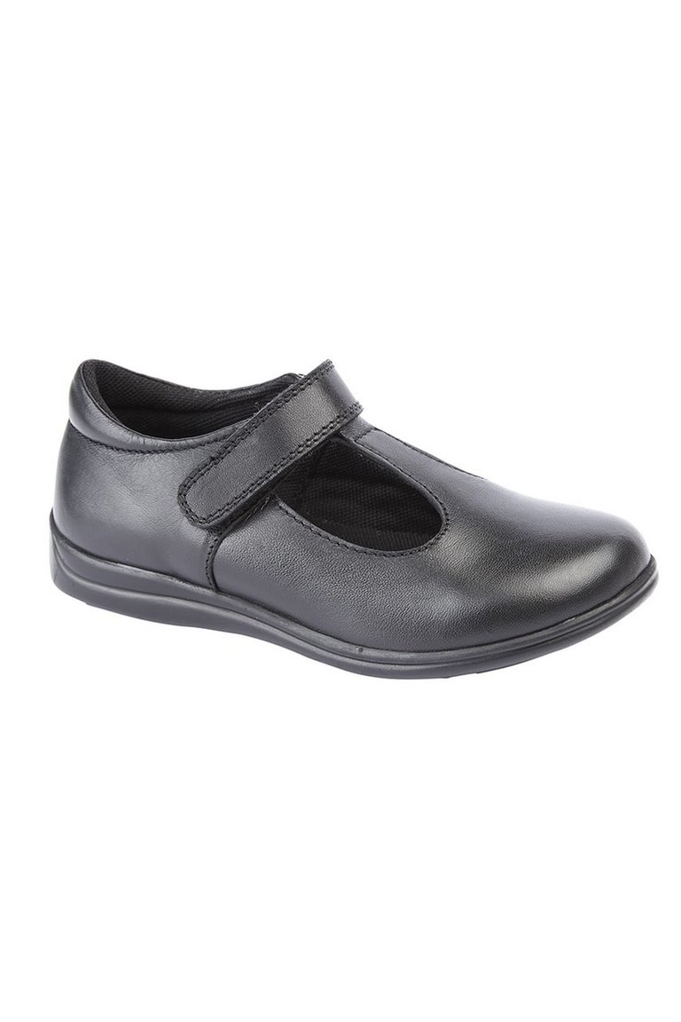 Childrens Girls Touch Fastening T-Bar Leather School Shoes