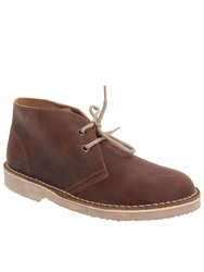 Childrens Unisex Unlined Distressed Leather Desert Boots - Brown - Brown