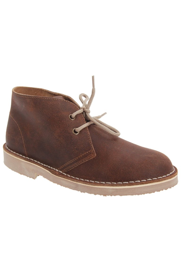 Childrens Unisex Unlined Distressed Leather Desert Boots - Brown - Brown