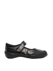 Girls Leather Touch Fastening School Shoe - Black