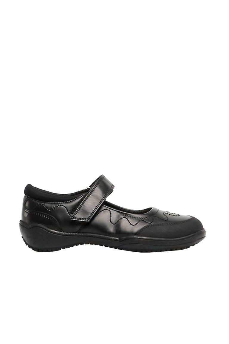 Girls Leather Touch Fastening School Shoe - Black