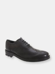 Mens 5 Eyelet Brogue Oxford Leather Shoes - Black - Black