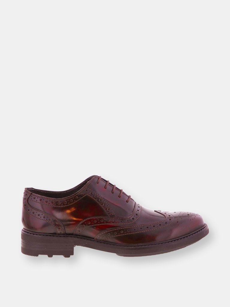 Mens 5 Eyelet Brogue Oxford Leather Shoes - Oxblood - Oxblood