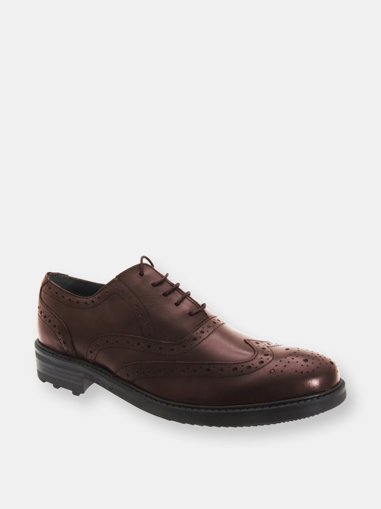 Mens 5 Eyelet Brogue Oxford Leather Shoes - Oxblood