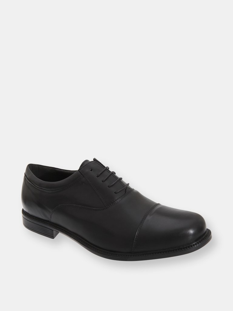 Mens Fuller Fitting Capped Leather Oxford Shoes (Black) - Black