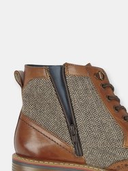 Mens Herringbone Leather Ankle Boots (Tan)