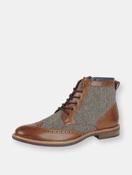 Mens Herringbone Leather Ankle Boots (Tan) - Tan