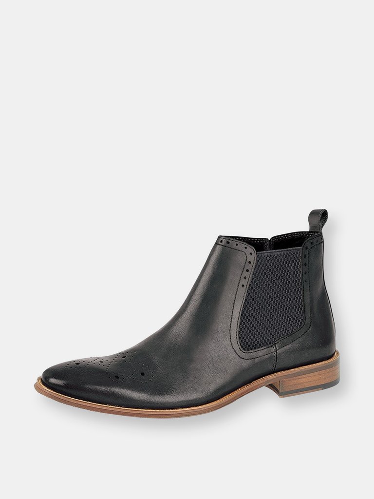 Mens Leather Ankle Boots - Black - Black