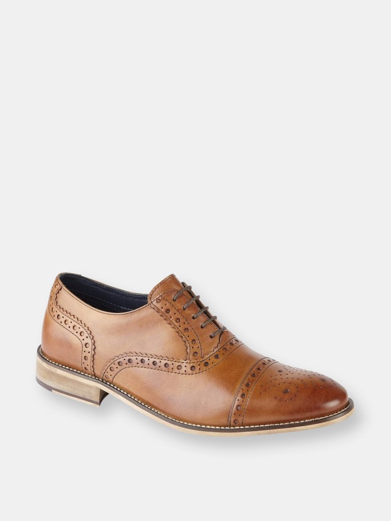 Mens Leather Brogue/Oxford Shoe - Tan - Tan