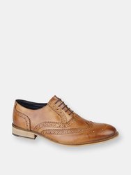Mens Leather Brogue Oxford Shoes - Tan - Tan