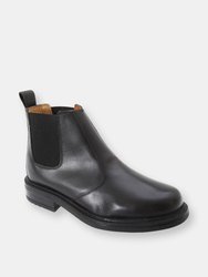 Mens Leather Quarter Lining Gusset Chelsea Boots (Black) - Black