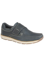Mens Leather Touch Fastening Apron Moccasin Leisure Shoe - Navy - Navy