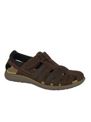 Mens Leather Touch Fastening Sandals - Brown