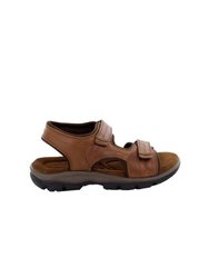 Mens Leather Twin Touch Fastening Sandal - Tan