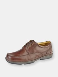 Mens Leather Wide Fit 4 Eye Deluxe Casual Shoes (Brown) - Brown