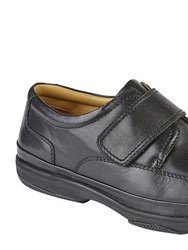 Mens Leather Wide Fit Touch Fastening Casual Shoes (Black)