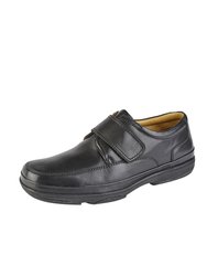 Mens Leather Wide Fit Touch Fastening Casual Shoes (Black)
