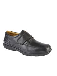 Mens Leather Wide Fit Touch Fastening Casual Shoes (Black) - Black