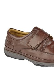 Mens Leather Wide Fit Touch Fastening Casual Shoes - Brown