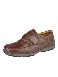 Mens Leather Wide Fit Touch Fastening Casual Shoes - Brown