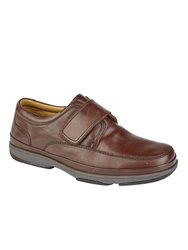 Mens Leather Wide Fit Touch Fastening Casual Shoes - Brown - Brown