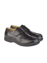 Mens Leather XXX Extra Wide Touch Fastening Casual Shoe - Black - Black