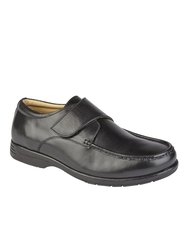 Mens Leather XXX Extra Wide Touch Fastening Casual Shoe - Black