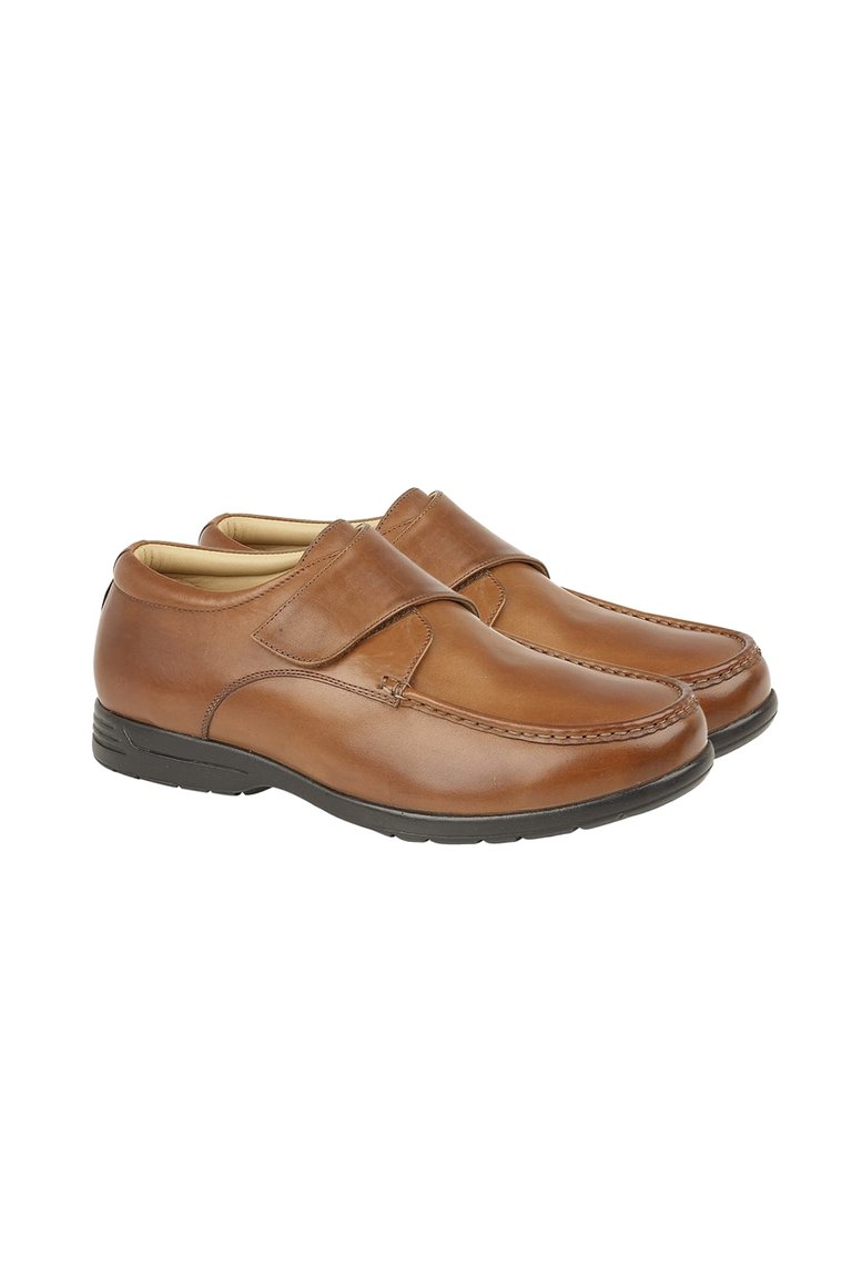 Mens Leather XXX Extra Wide Touch Fastening Casual Shoe - Tan