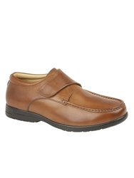 Mens Leather XXX Extra Wide Touch Fastening Casual Shoe - Tan - Tan