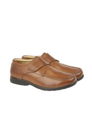 Mens Leather XXX Extra Wide Touch Fastening Casual Shoe - Tan