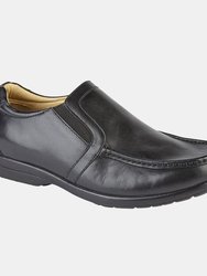 Mens Leather XXX Extra Wide Twin Gusset Casual Shoe - Black