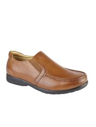 Mens Leather XXX Extra Wide Twin Gusset Casual Shoe - Tan - Tan