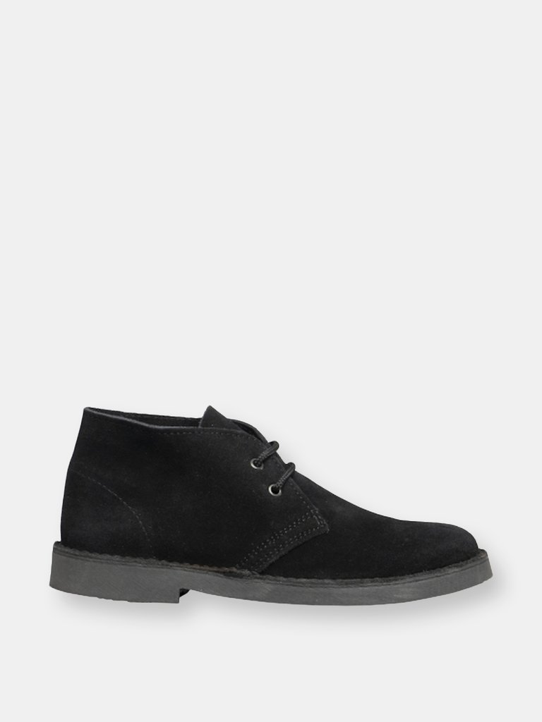 Mens Real Suede Round Toe Unlined Desert Boots (Black)