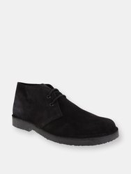 Mens Real Suede Round Toe Unlined Desert Boots (Black) - Black
