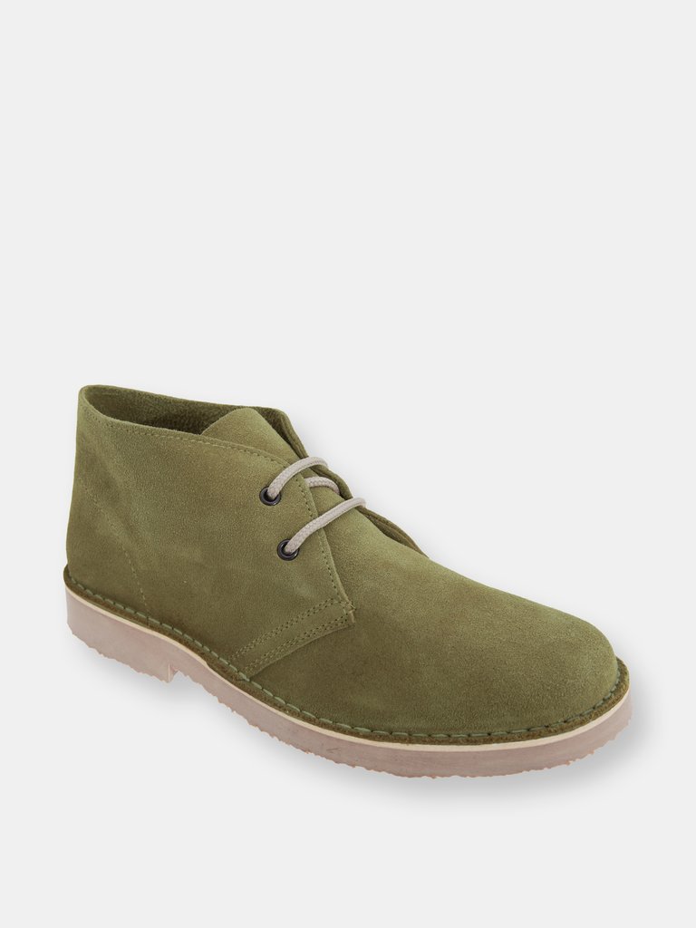 Mens Real Suede Round Toe Unlined Desert Boots (Khaki) - Khaki