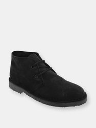 Mens Real Suede Unlined Desert Boots (Black) - Black