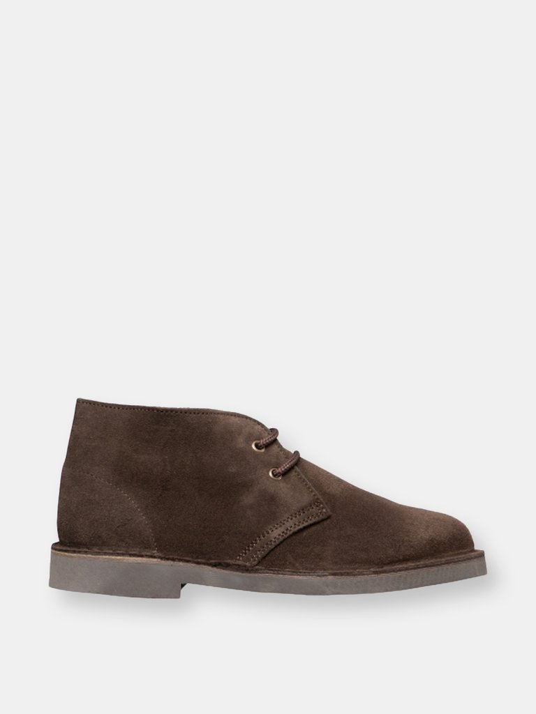 Mens Real Suede Unlined Desert Boots (Dark Brown)