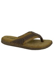 Mens Suede Flip Flops - Brown - Brown