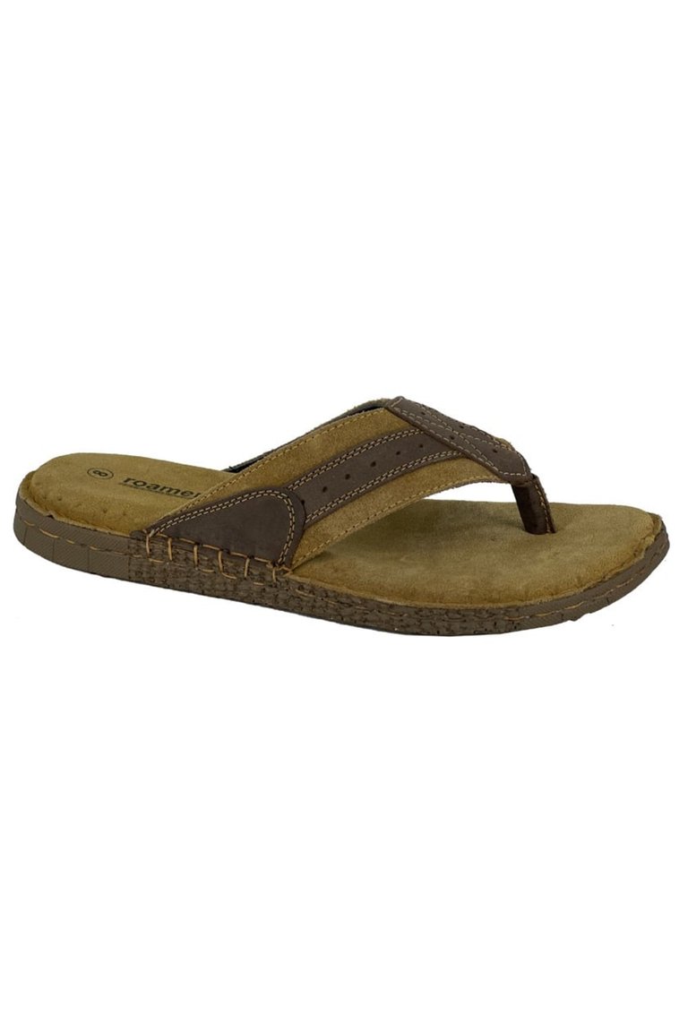 Mens Suede Flip Flops - Brown - Brown