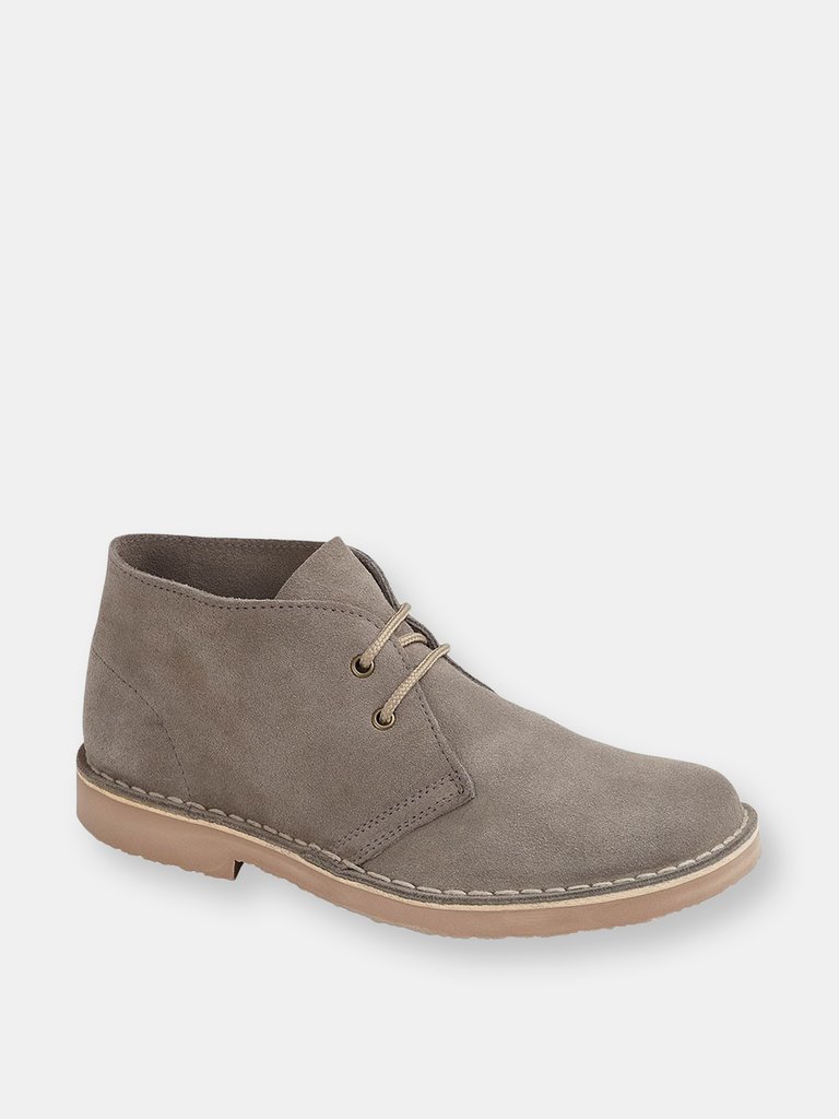 Mens Suede Leather Round Toe Desert Boot - Gray
