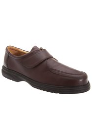 Mens Superlite Wide Fit Touch Fastening Leather Shoes (Brown) - Brown