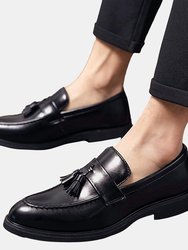 Mens Toggle Saddle Hi-Shine Leather Loafers - Black