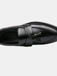 Mens Toggle Saddle Hi-Shine Leather Loafers - Black